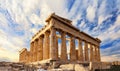 Parthenon temple on a sinset