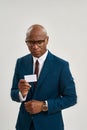 Partial of black businessman showing business card Royalty Free Stock Photo