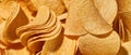 Close up background texture of tasty potato chips
