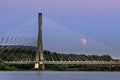 Partial eclipse moon over Warsaw city i Royalty Free Stock Photo