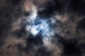 Partial eclipse of the sun during the cloudy weather Royalty Free Stock Photo