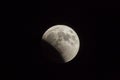 Partial lunar eclipse in summer night over the Judean desert near the town of Mitzpe Ramon in Israel Royalty Free Stock Photo