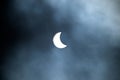 Partial Solar Eclipse 20.03.2015 on a Cloudy Day. Scientific background, astronomical phenomenon Royalty Free Stock Photo