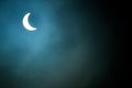 Partial Solar Eclipse 20.03.2015 on a Cloudy Day. Scientific background, astronomical phenomenon Royalty Free Stock Photo