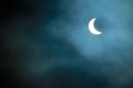 Partial Solar Eclipse 20.03.2015 on a Cloudy Day. Scientific background, astronomical phenomenon Royalty Free Stock Photo