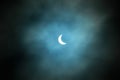 Partial Solar Eclipse 20.03.2015 on a Cloudy Day. Scientific background, astronomical phenomenon Royalty Free Stock Photo