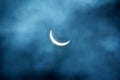 Partial Solar Eclipse 20.03.2015 on a Cloudy Day. Scientific background, astronomical phenomenon Royalty Free Stock Photo