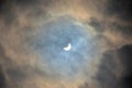 Partial solar eclipse on a cloudy day Royalty Free Stock Photo
