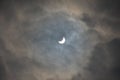 Partial solar eclipse on a cloudy day Royalty Free Stock Photo