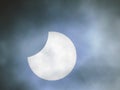 Partial solar eclipse moon galaxy system clouds sky skies lunar