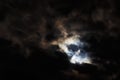 A partial solar eclipse of October 25, 2022 captured through moody dark clouds, the maximal phase visible from Europe