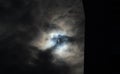 Partial solar eclipse viewed under cloudy skies Royalty Free Stock Photo