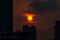 Partial and total solar eclipse over building in Bangkok city, Thailand Royalty Free Stock Photo