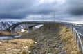 Partial View of Ascending Famous and Renowned Fredvang Bridge in Norway at Lofoten Islands