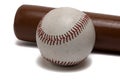 Partial view bat ball stitching white background Royalty Free Stock Photo