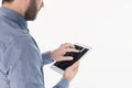 partial view of bearded man using tablet with blank screen Royalty Free Stock Photo