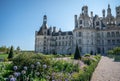 Partial view of Chateau Chambord with Manicured gardens.