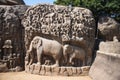 Partial view of the Descent of the Ganges or Arjuna`s Penance, Mahabalipuram, Tamil Nadu, India Royalty Free Stock Photo