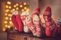 Family in wool socks Royalty Free Stock Photo