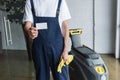 partial view of man in overalls Royalty Free Stock Photo