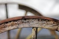 Partial view of an old  wooden wagon wheel Royalty Free Stock Photo