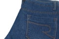 Partial view of a pair of dark blue ladies jeans white backdrop Royalty Free Stock Photo