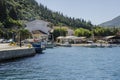Partial view of the port of Frikes on the island of Ithaka Royalty Free Stock Photo