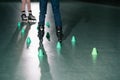 Partial view of preteen roller skaters