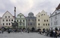 Partial view of Svornosti square, the main square of Cesky Krumlov, Czech Republic. Cesky Krumlov is one of the most picturesque