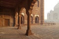 Partial view of Taj mahal from the arched corridor, Agra, India.