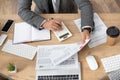 view of trader working with infographics Royalty Free Stock Photo