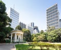 Partial view of the Trianon park in Sao Paulo with the buildings on Avenida Paulista in the background Royalty Free Stock Photo