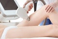 Partial view of young woman receiving laser hair removal epilation on thigh Royalty Free Stock Photo