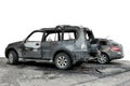 partially burned down car for use in photomontage, the SUV after the fire, isolate Royalty Free Stock Photo