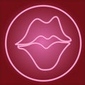 Partially closed lips, in a neon circle.