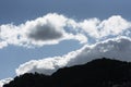 Partially cloudy blue sky with wisps of white and gray clouds Royalty Free Stock Photo