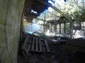 Partially collapsed abandoned school structure