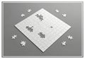 Partially completed white jigsaw puzzle with scattered pieces isolated on white background Royalty Free Stock Photo