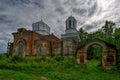 Partially destroyed large Orthodox Church of St. Nicholas Wonderworker in the village of Krapivno, Gdovsky District, Pskov Region