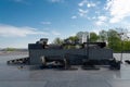 Partially destroyed monument near Arch of friendship of peoples Kyiv Ukraine