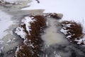 Partially frozen lake in winter