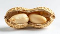 Open peanut shell with two light brown kernels on white background Royalty Free Stock Photo