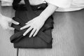 Participant adds the underside of the hakama aikido clothing