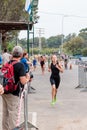 Participant of the annual triathlon finishes in the race in Ahziv, near the town of Nahariya