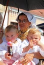 Participant in Croatian national costume, during the Dakovacki vezovi in Dakovo, Croatia