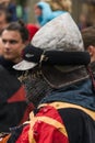 Participant of the festival in knightly armor awaiting fight