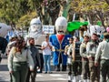 Participants of the annual carnival of Adloyada dressed in large inflatable dolls in Nahariyya, Israel