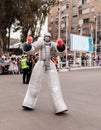 Participants at ÃÂarnival dressed in robots are walking along st Royalty Free Stock Photo