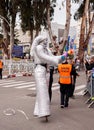 Participants at ÃÂarnival dressed in robots are walking along st Royalty Free Stock Photo