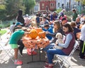 Participants carving pumpkins at Senator Scott Wiener`s Halloween Pumpkin Carving Event Royalty Free Stock Photo